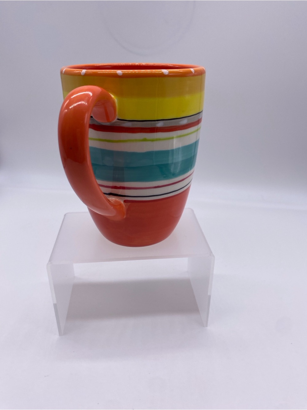 Certified International Multicolor Striped Ceramic Mug with Orange Handle